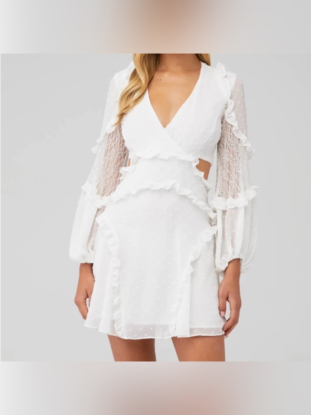 Revolve BARDOT White Ziggy Ruffles Cut-Out Lace Mini Dress Small